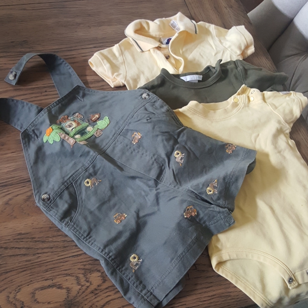 Boys 12 mo olive green overall one piece jumper